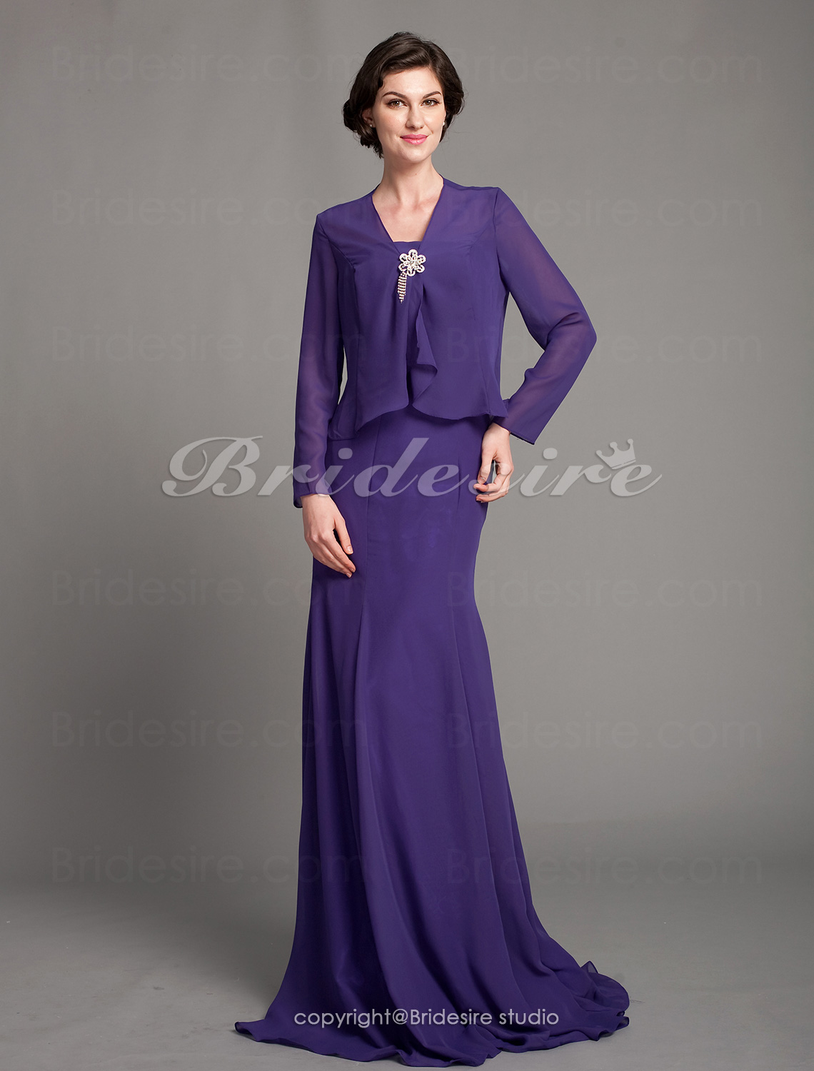 Trumpet/ Mermaid Chiffon Floor-length Strapless Mother of the Bride Dress With A Wrap