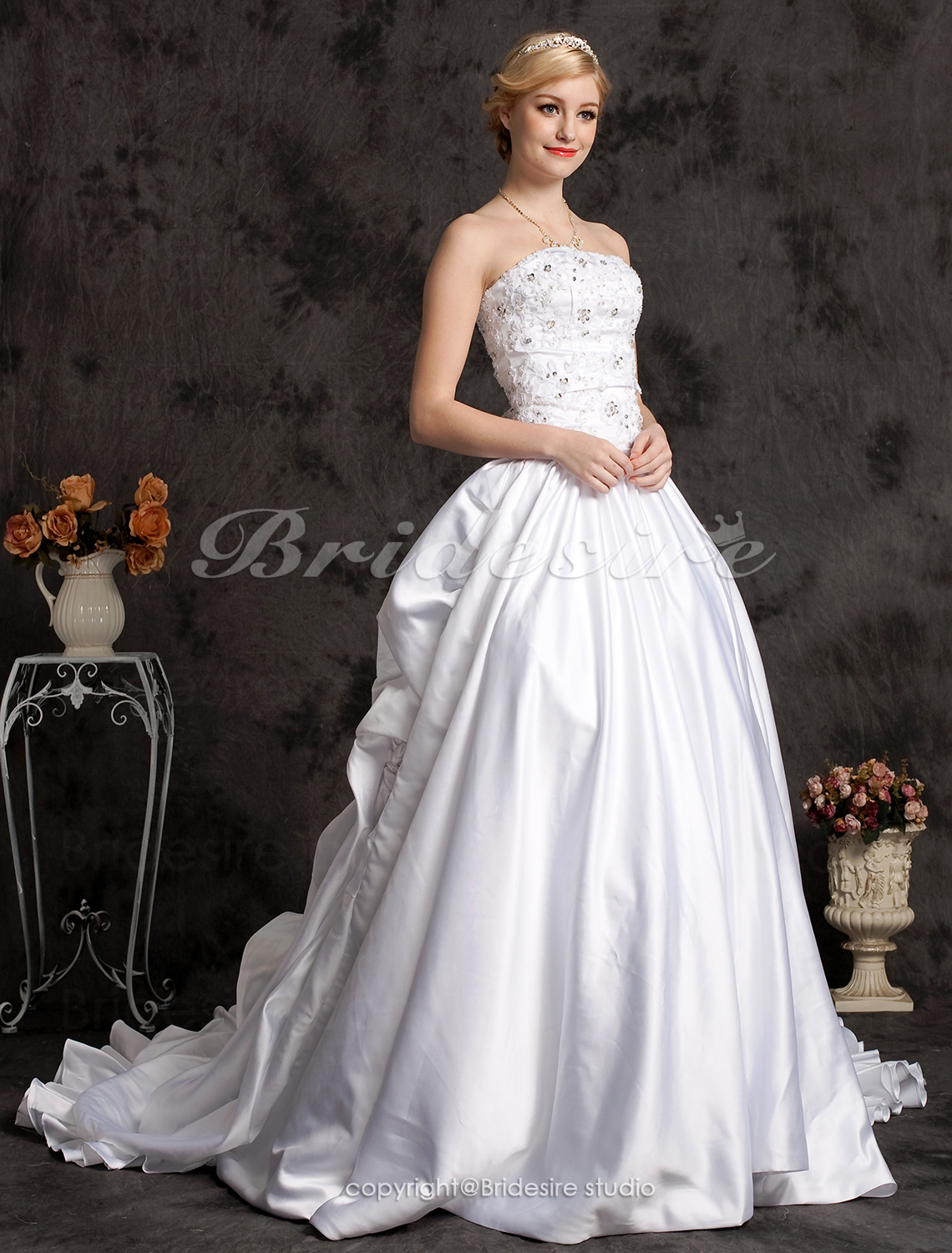 A-line Satin Cathedral Train Strapless Wedding Dress