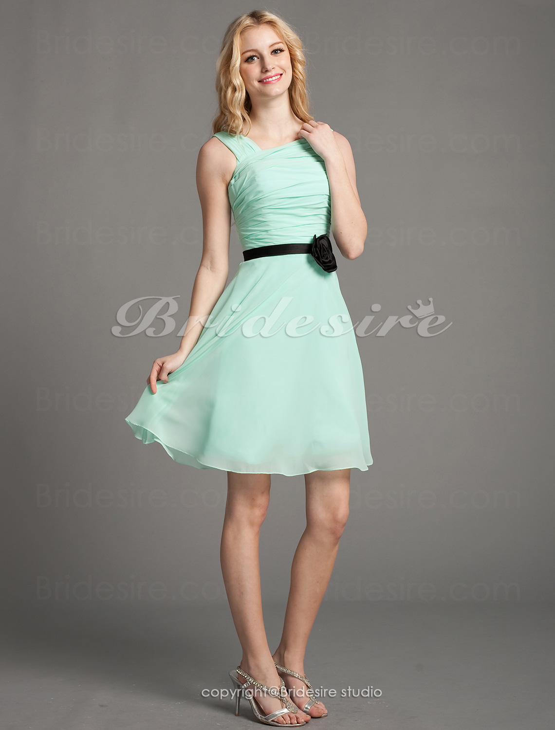 A-line Chiffon Knee-length Off-the-shoulder Bridesmaid Dress