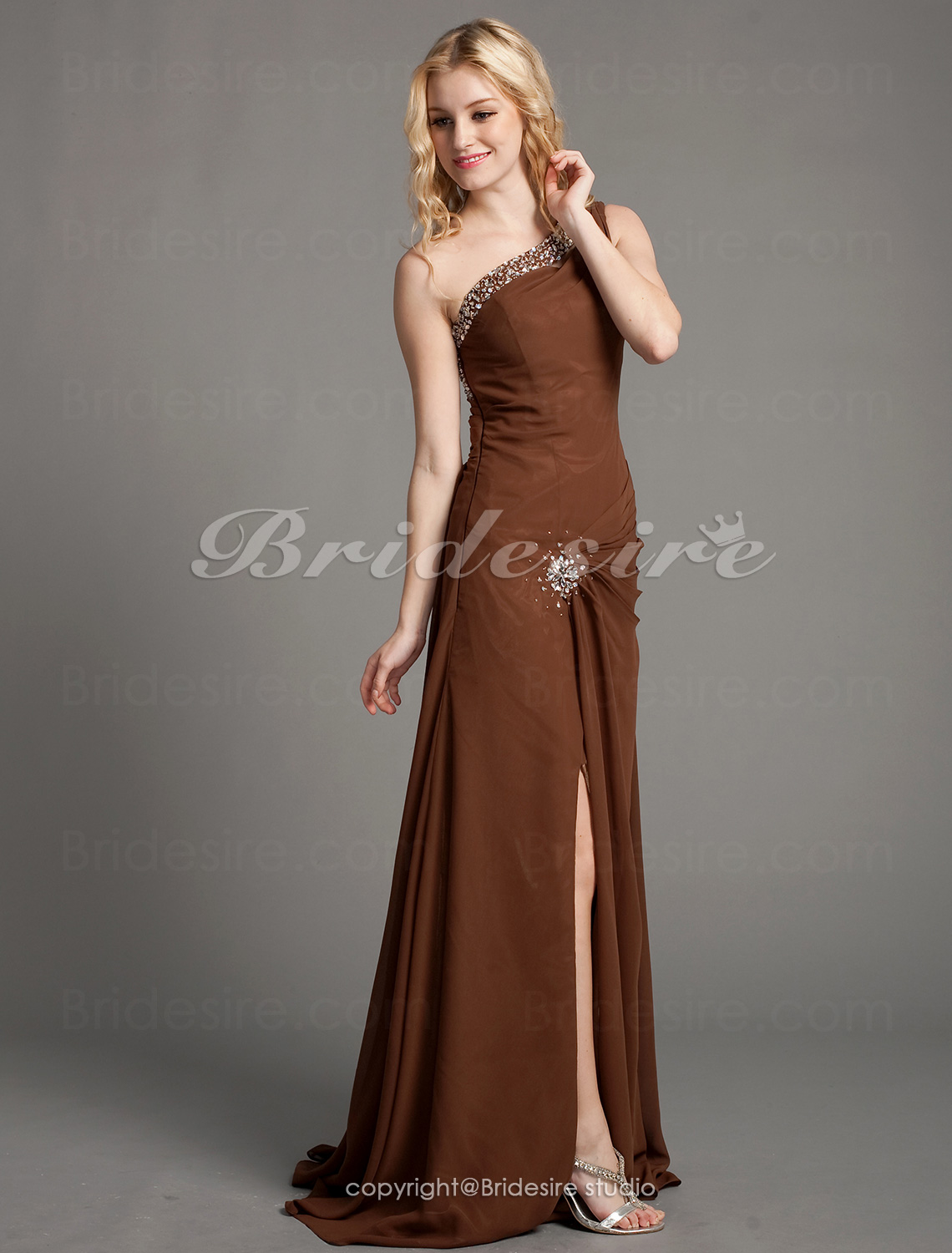 Sheath/Column Chiffon Floor-length One Shoulder Evening Dress