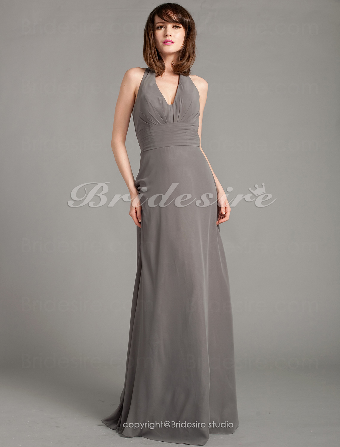 Sheath/ Column Chiffon Floor-length V-neck Evening Dress