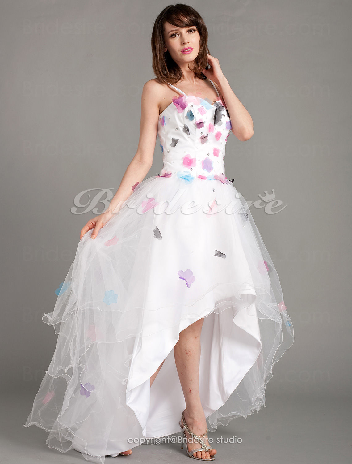 A-line Asymmetrical Sweetheart Tulle Short/Mini Evening Dress With Flower(s)