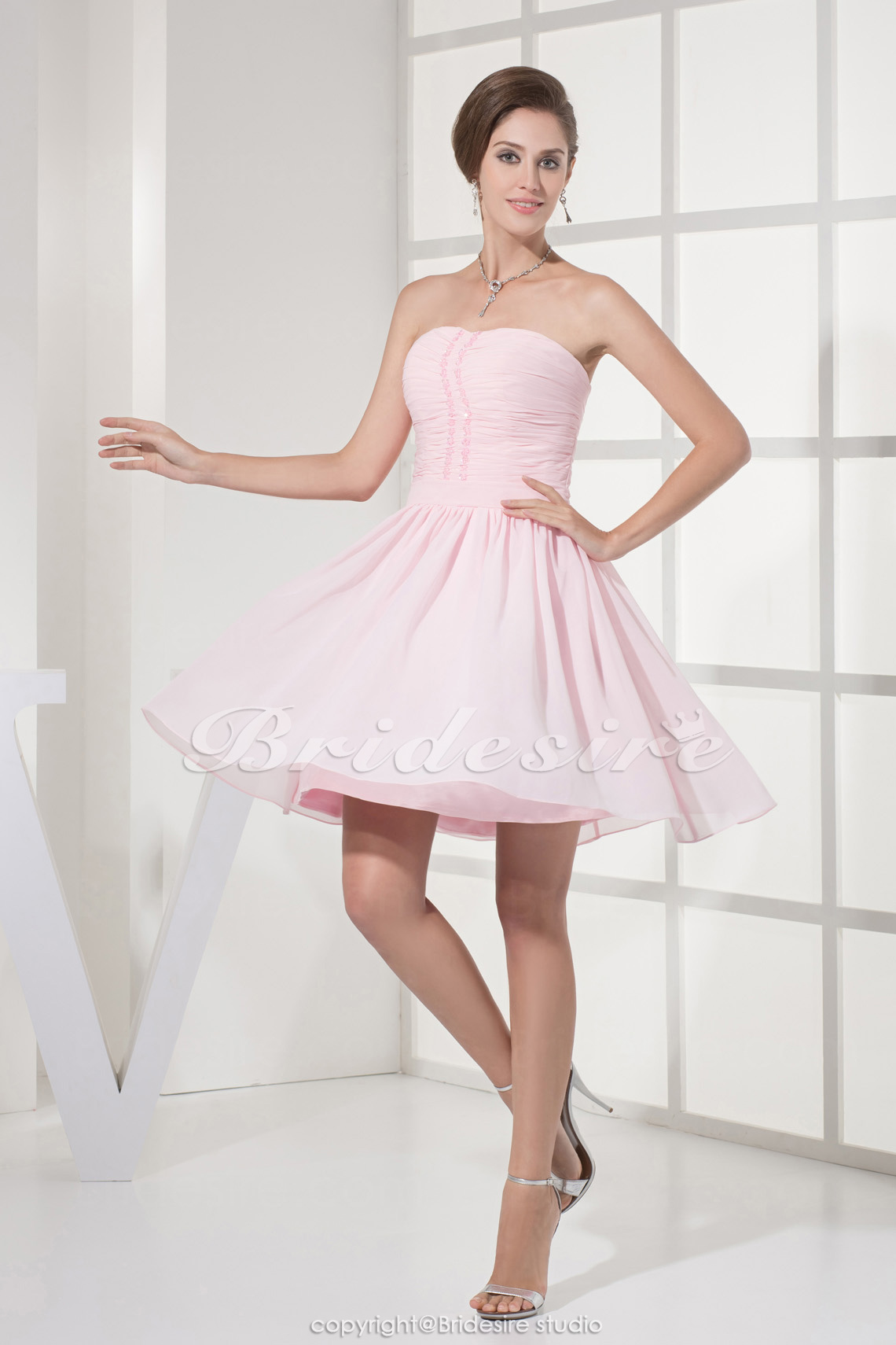 A Line Short Mini Chiffon Dress