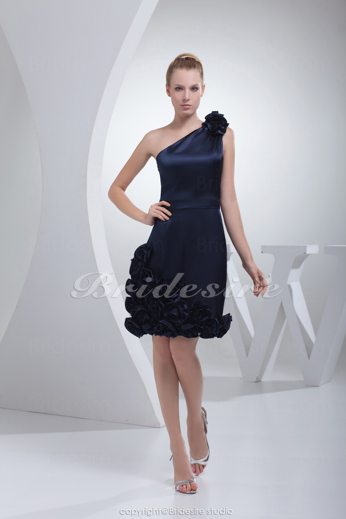 Sheath/Column One Shoulder Short/Mini Sleeveless Stretch Satin Dress