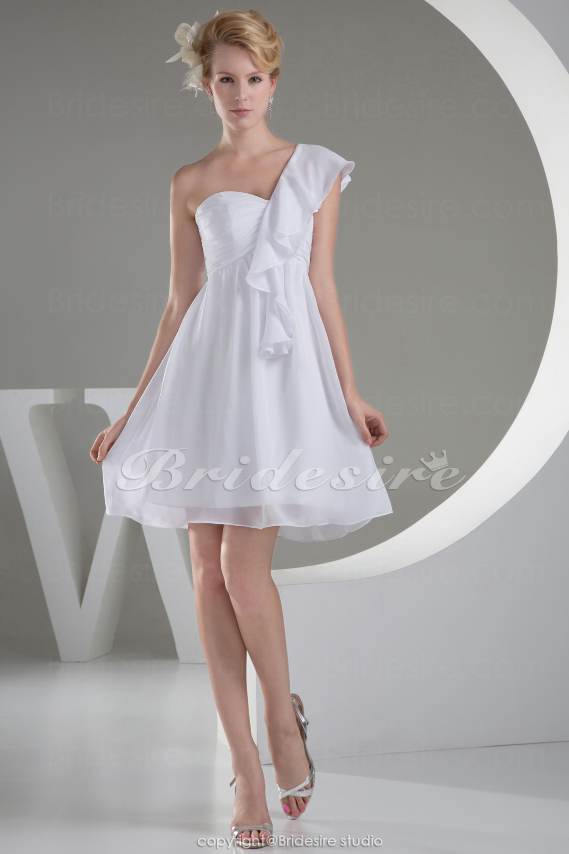 A-line One Shoulder Short/Mini Sleeveless Chiffon Dress