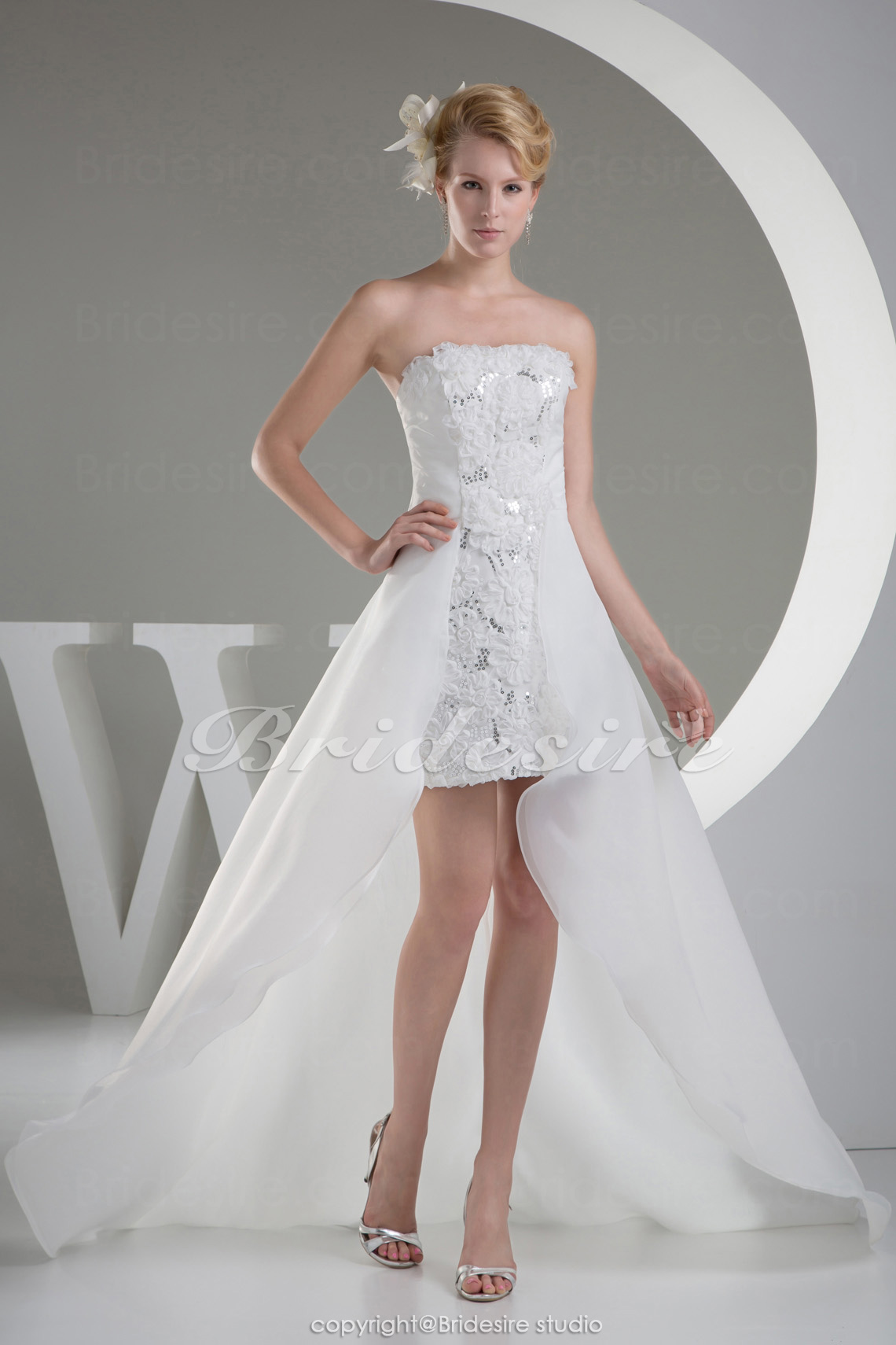 A-line Strapless Asymmetrical Sleeveless Organza Wedding Dress