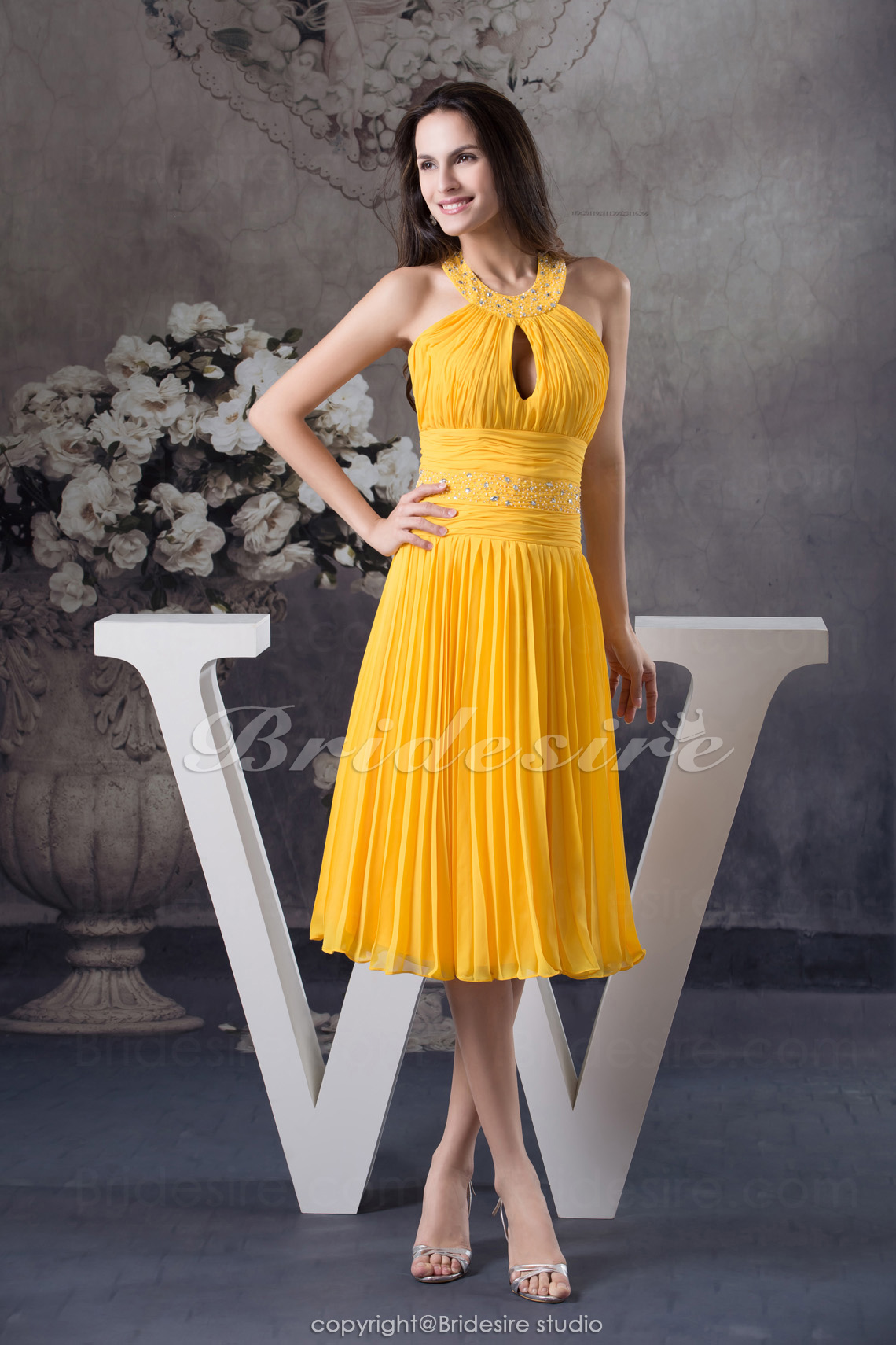 gold tea length dresses