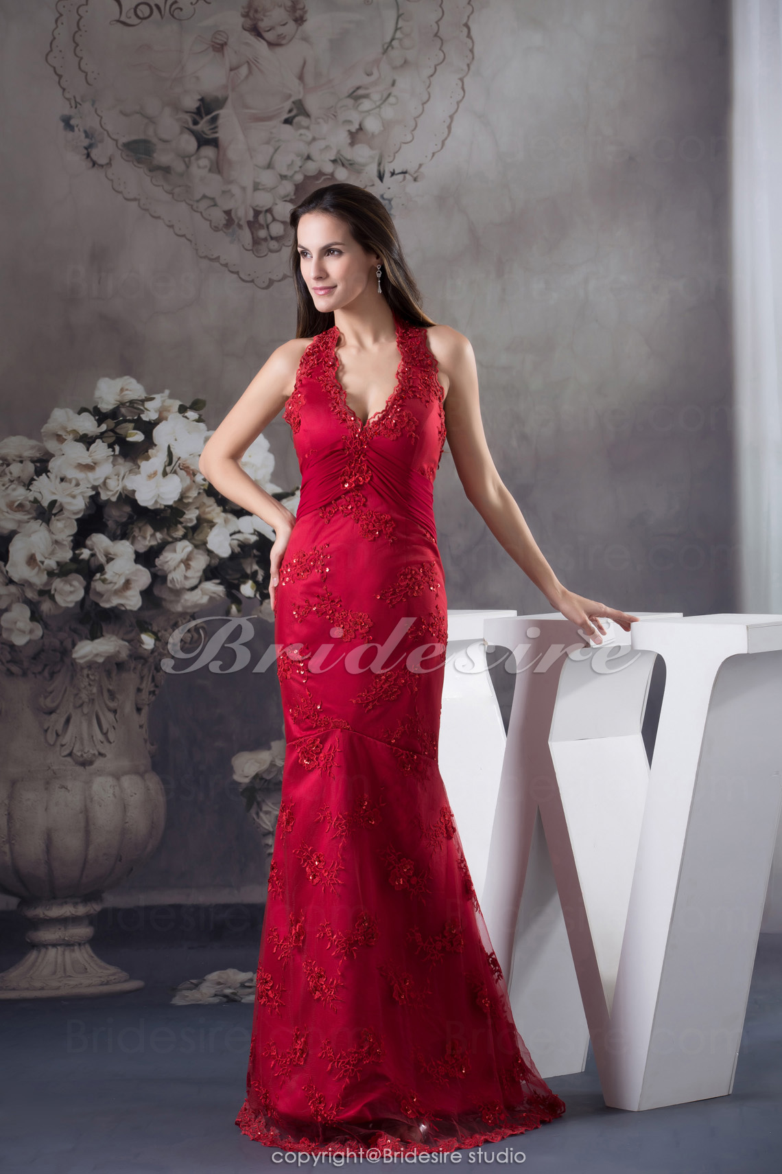 Bridesire - Trumpet/Mermaid Halter Floor-length Sleeveless ...