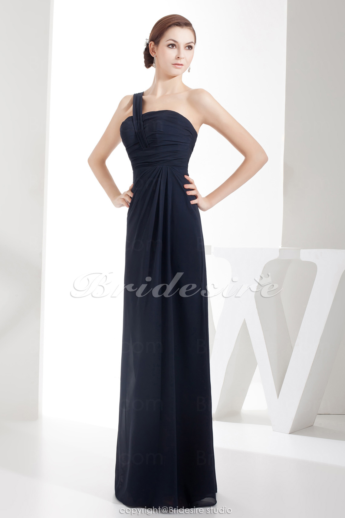 Sheath/Column One Shoulder Floor-length Sleeveless Chiffon Bridesmaid Dress