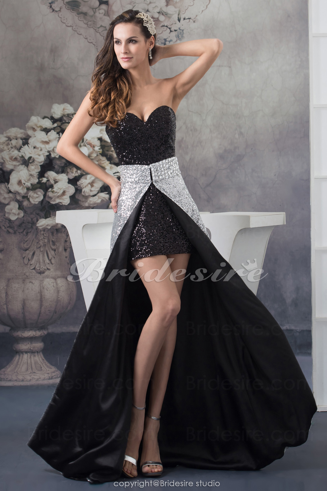 A-line Sweetheart Asymmetrical Sleeveless Sequined Dress