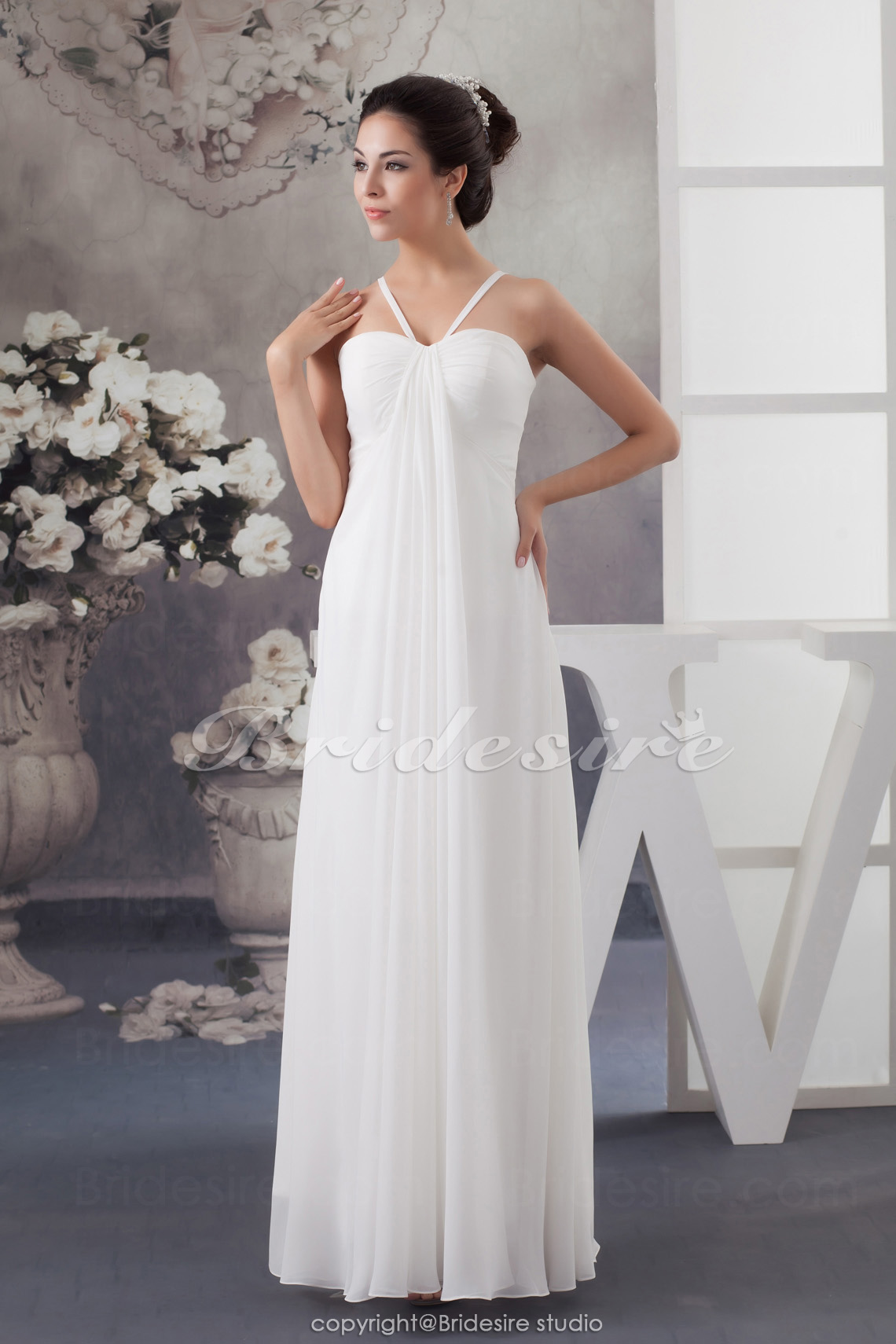 Bridesire Sheath Column Spaghetti Straps Floor Length Sleeveless