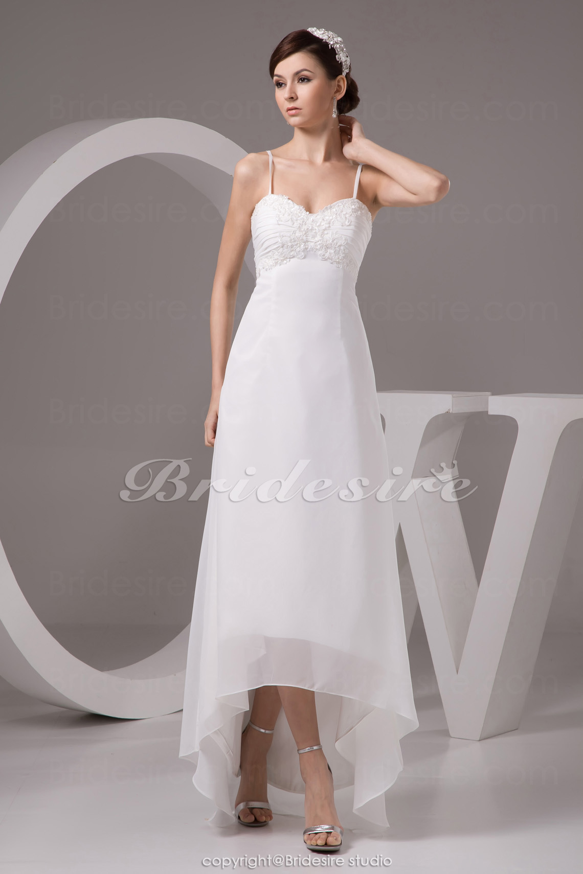 A-line Sweetheart Spaghetti Straps Asymmetrical Sleeveless Chiffon Wedding Dress