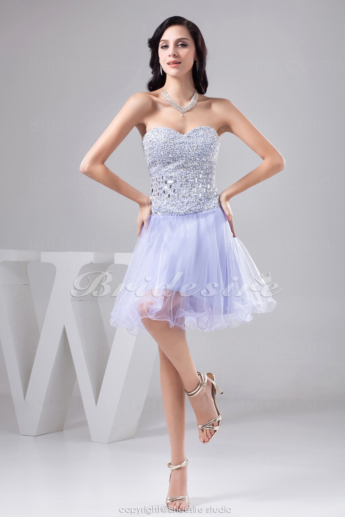A-line Sweetheart Short/Mini Sleeveless Organza Dress