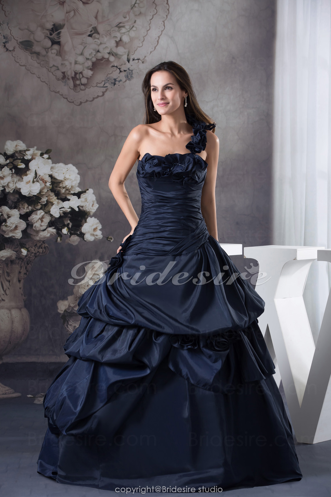 Ball Gown One Shoulder Floor-length Sleeveless Taffeta Dress