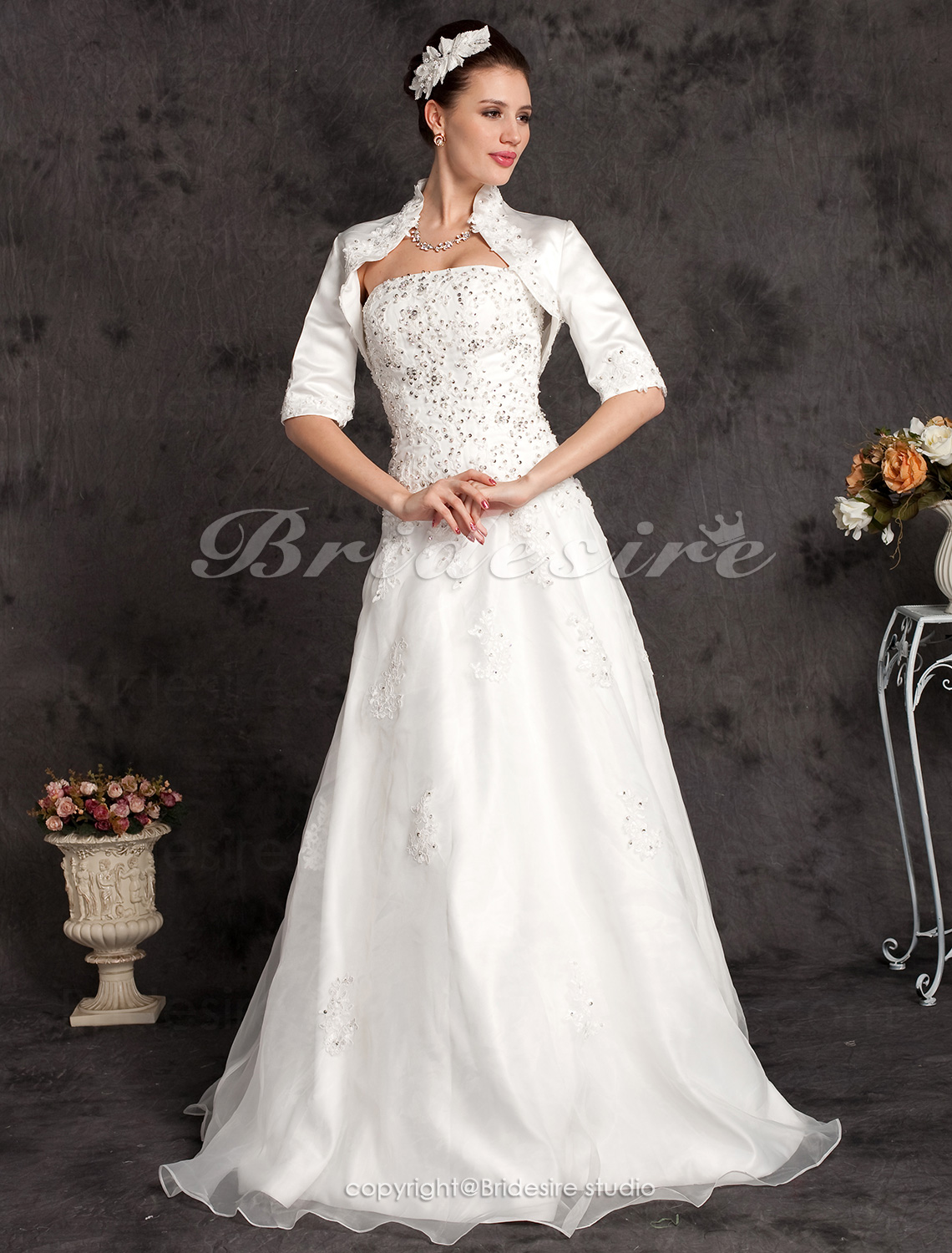 Ball Gown Floor-length Strapless Wedding Dress With Satin Wrap