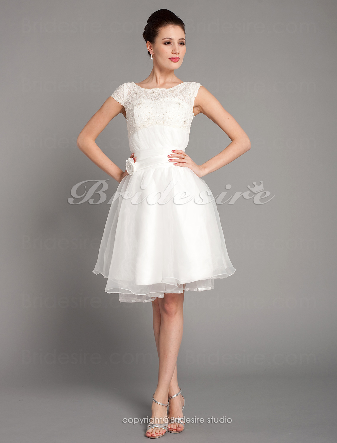A-line Bateau Lace And Organza Wedding Dress+C6