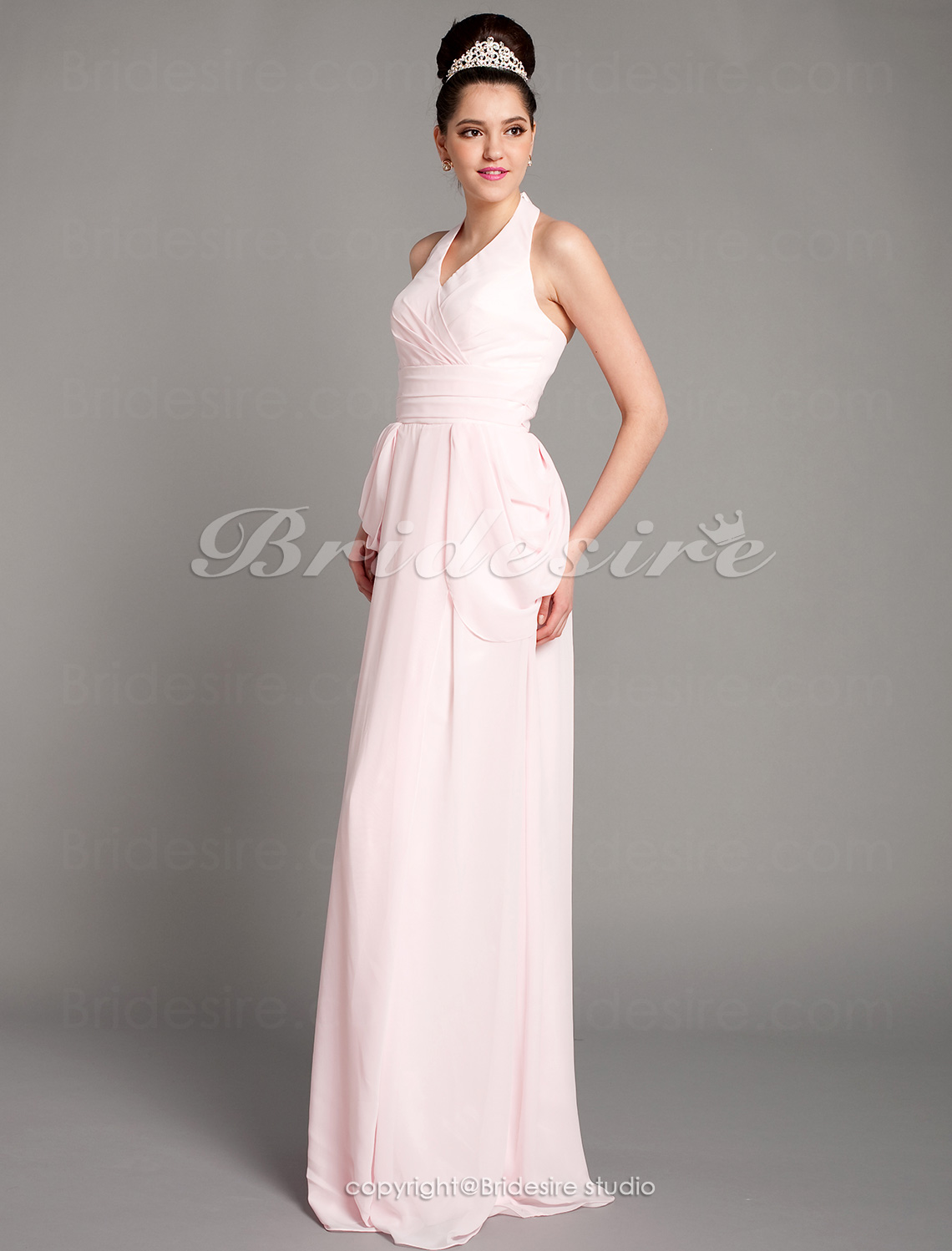 A-line Chiffon Floor-length Halter Evening Dress