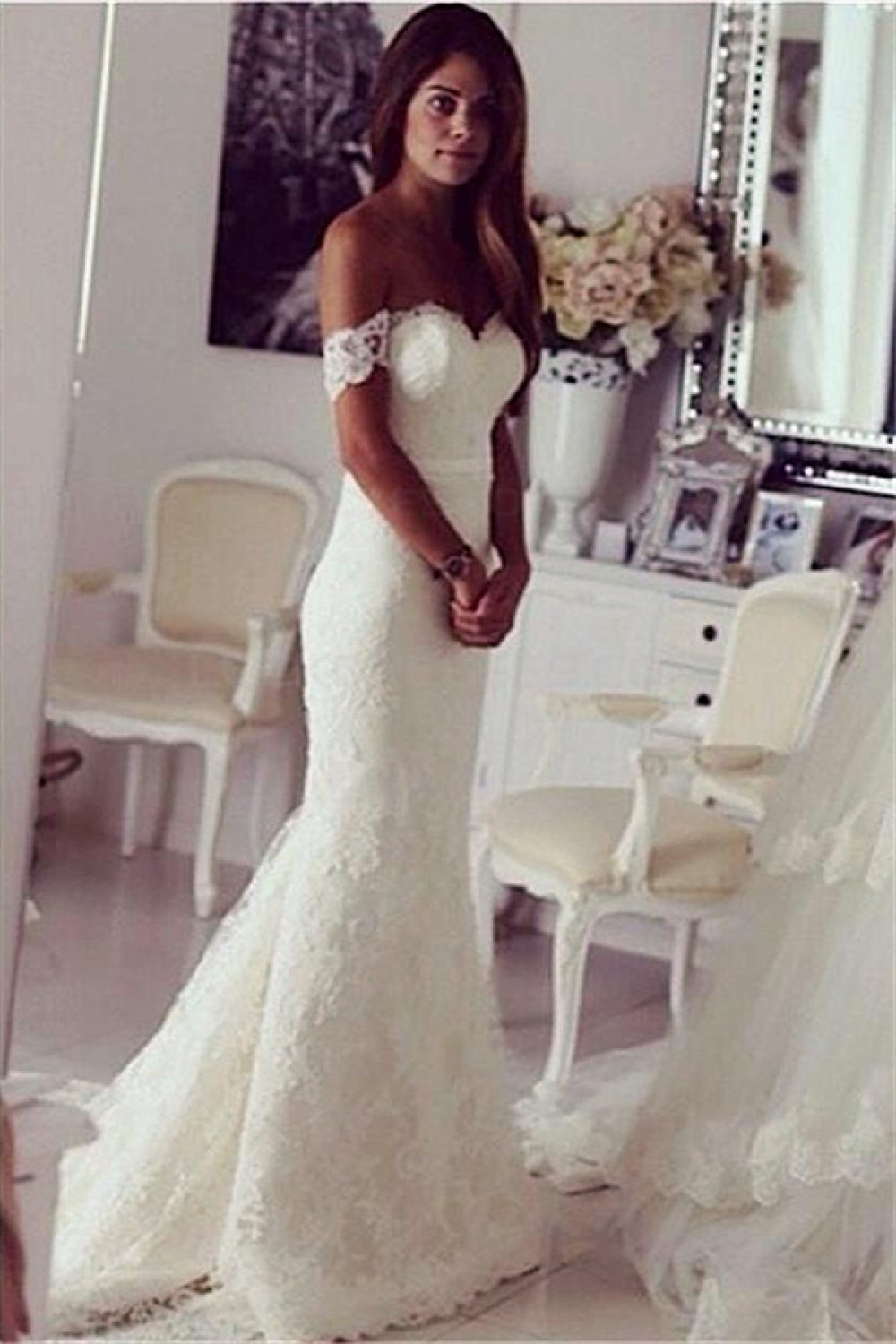 trumpet mermaid off the shoulder wedding dress