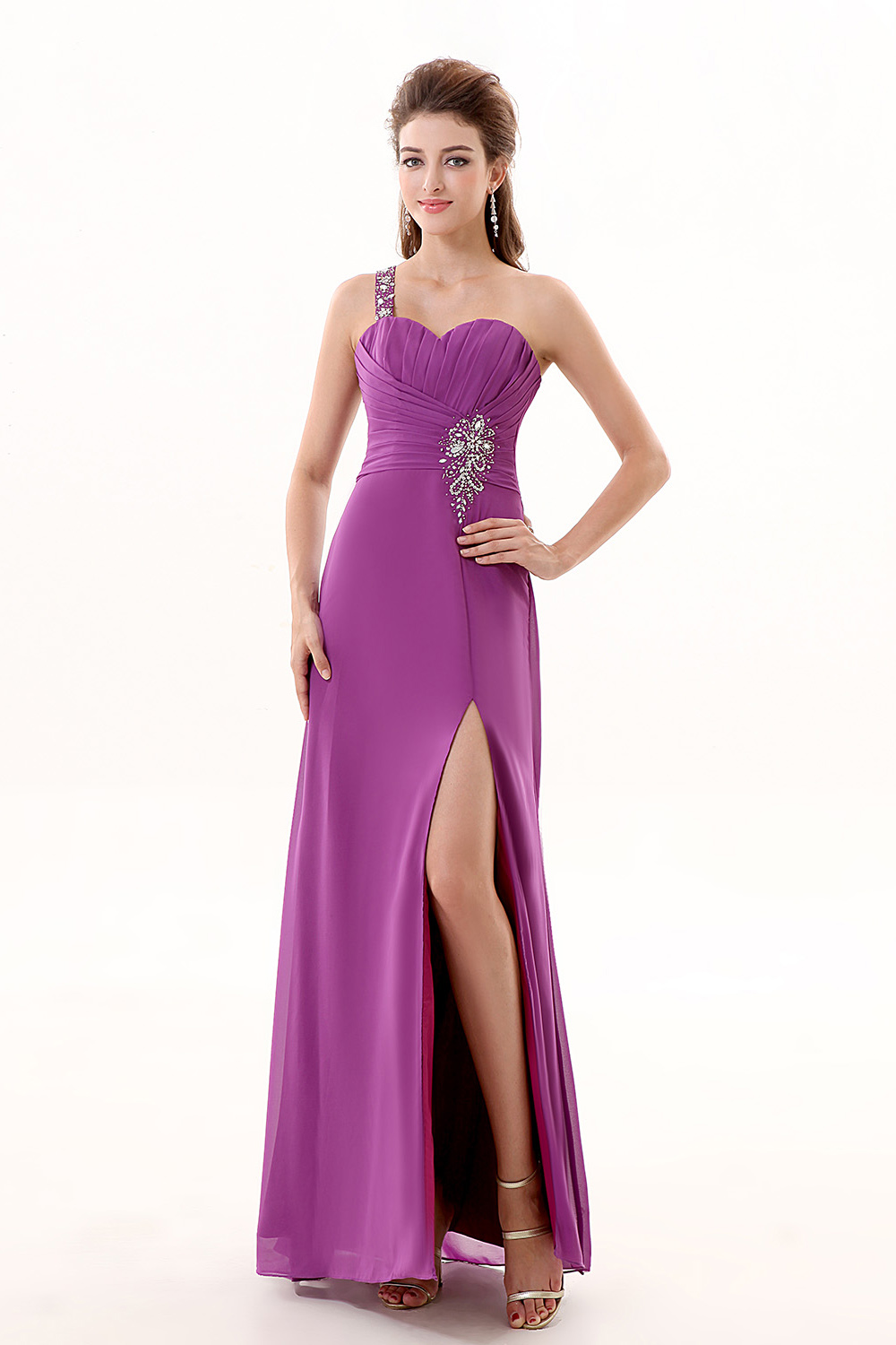 Sheath/Columnn One Shoulder Floor-length Chiffon Prom Dress