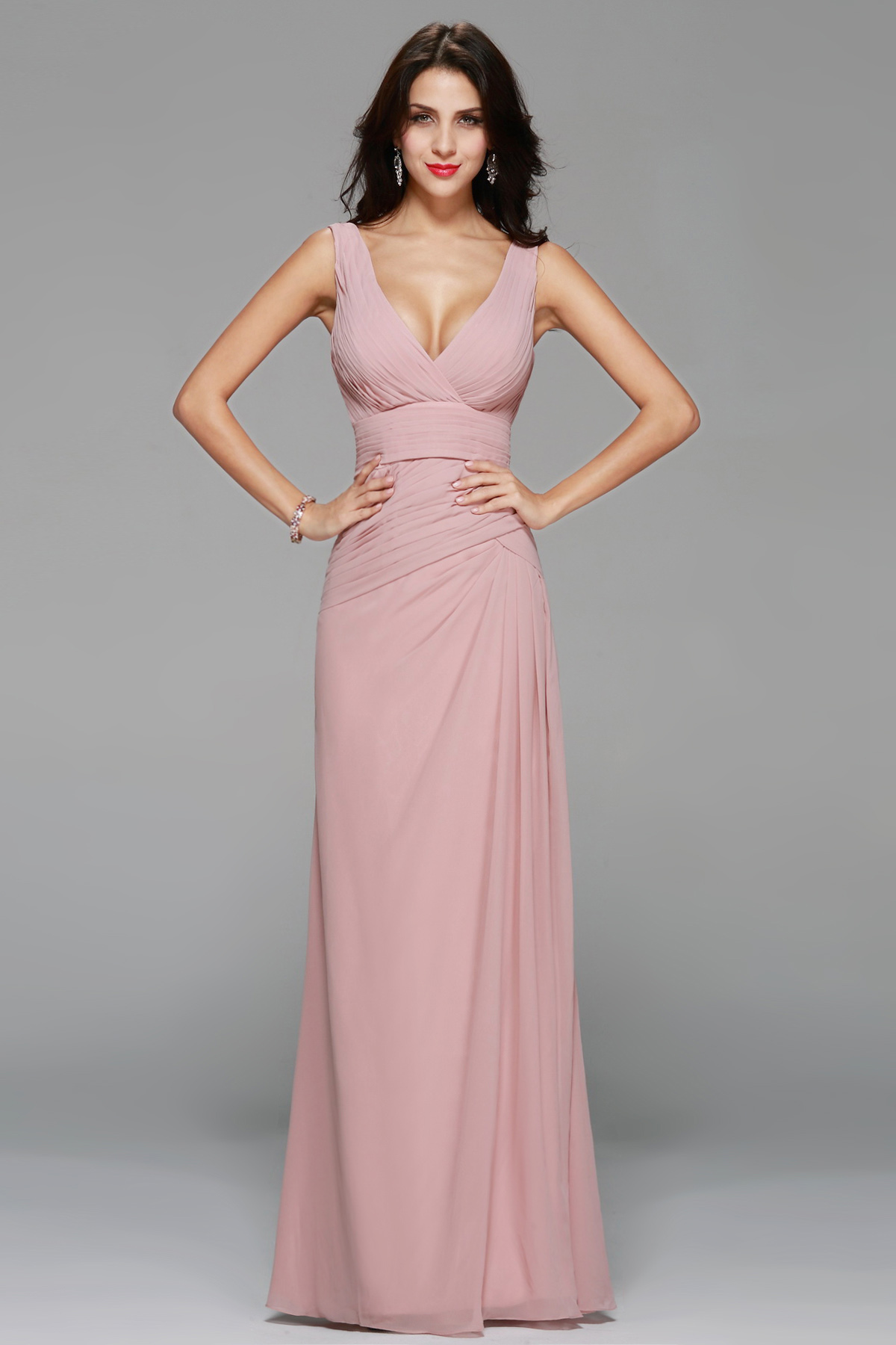 Sheath/Columnn V-neck Floor-length Chiffon Prom Dress