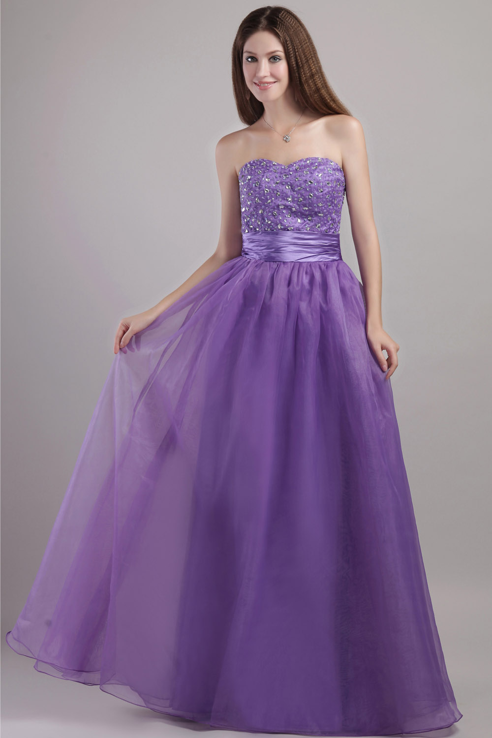 A-line Strapless Floor-length Lace Tulle Evening Dress