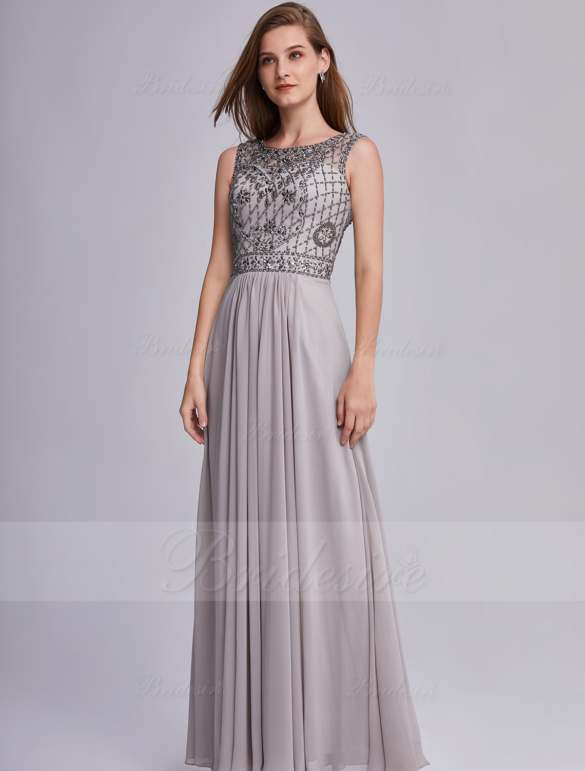 A-line Scoop Floor-length Prom Dress