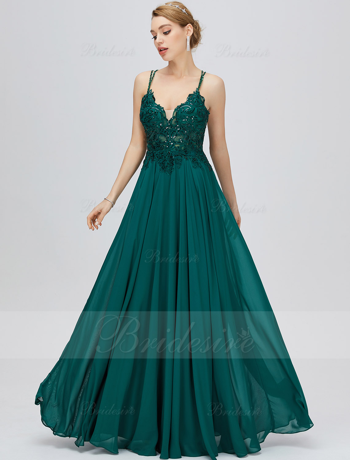 A-line V-neck Floor-length Sleeveless Chiffon Prom Dress
