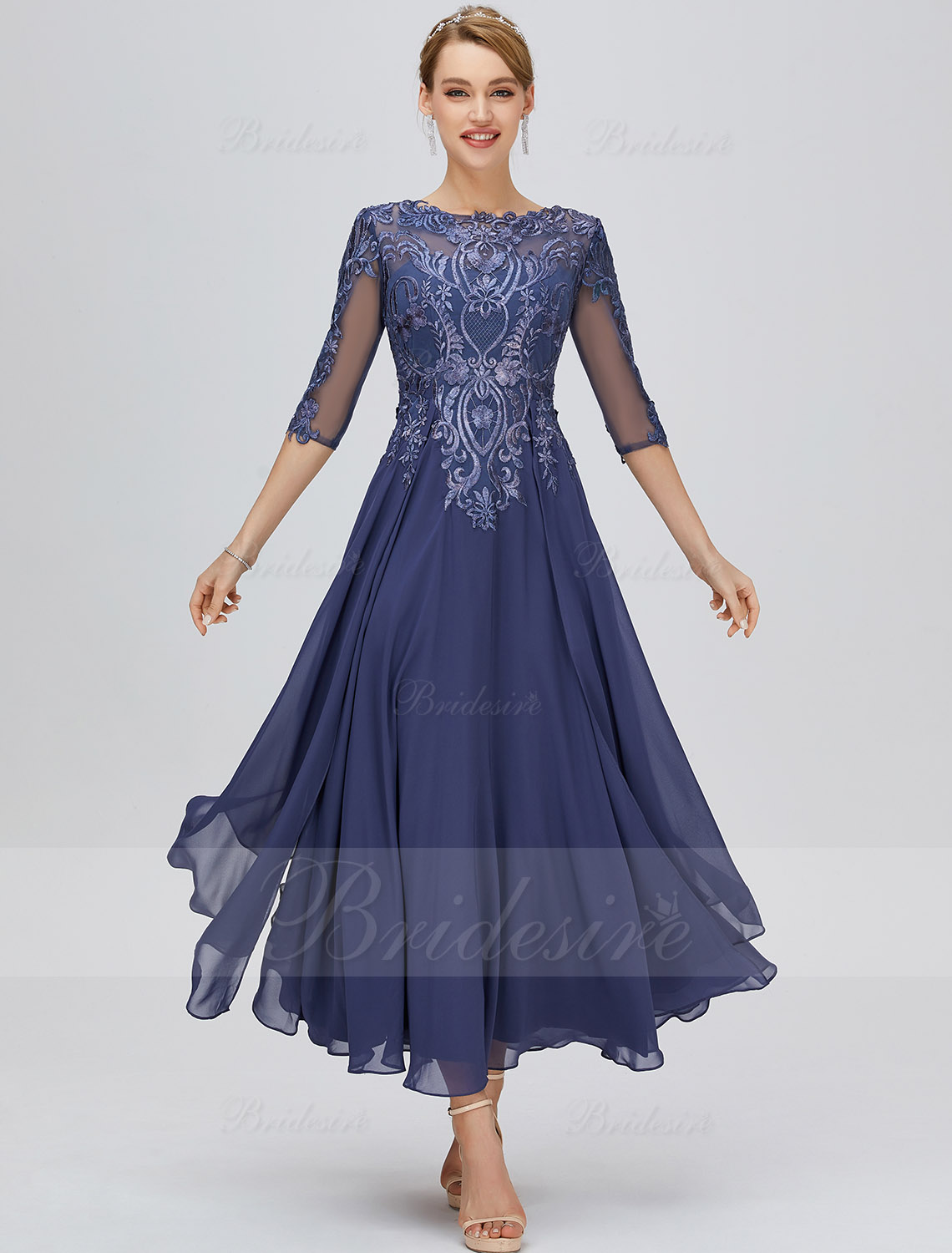 A-line Scoop Ankle-length Chiffon Mother of the Bride Dress with Lace